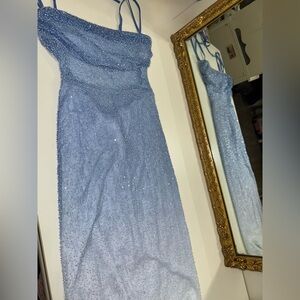 Elegant Blue Beaded Dress